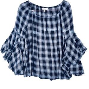 FEVER Off-The-Shoulder Plaid Top Size M